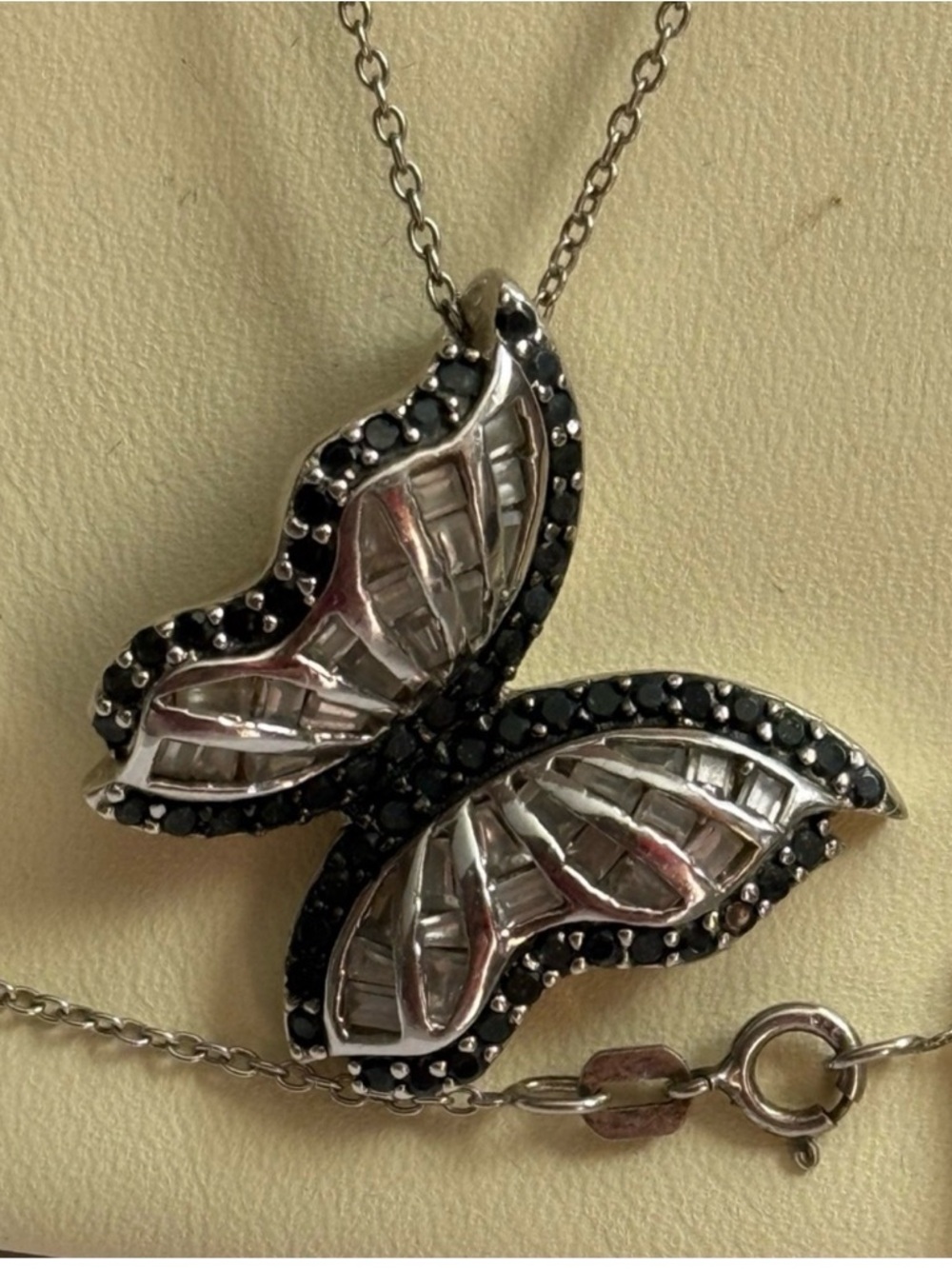 925 , 92.5% silver butterfly necklace Handmade with black Gemstone &crystal
